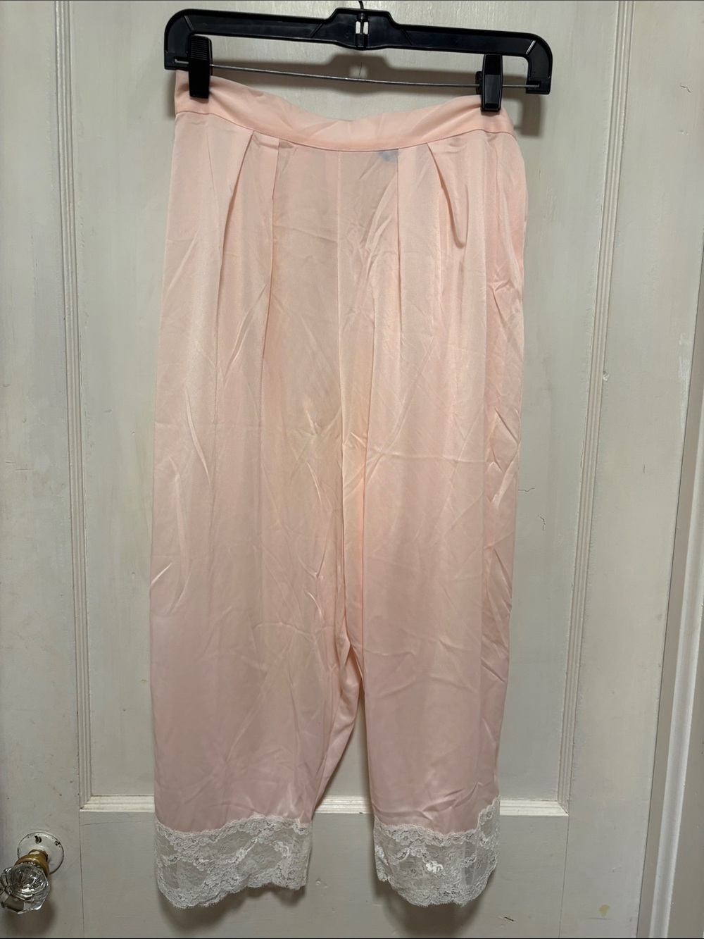 Vintage Lady Leonora Light Pink Pleaded Lace-Hem Wide Leg Capri Bloomer Large